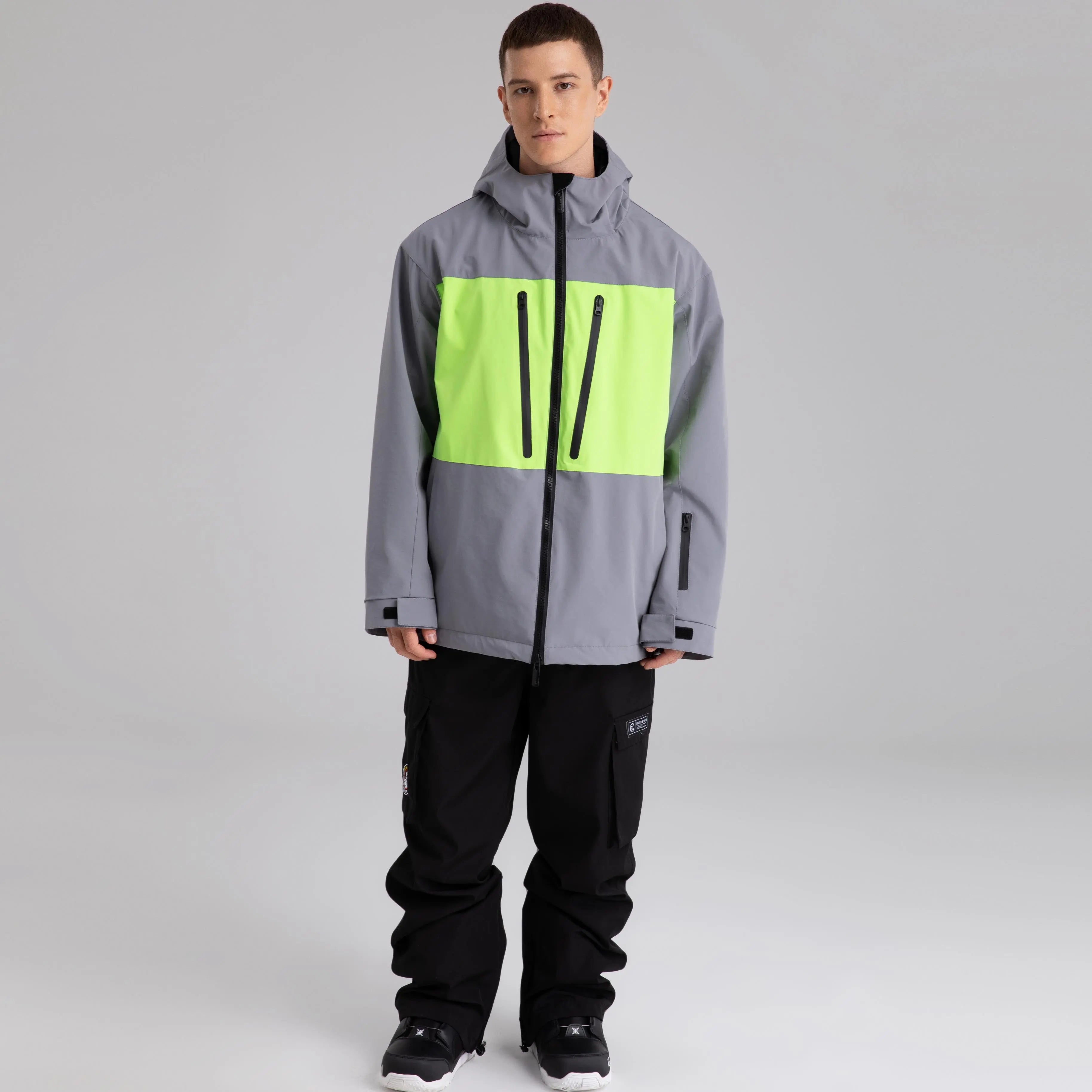Men Neon Colorblock Hooded Ski Jacket&nbsp;Durable Snow Coat