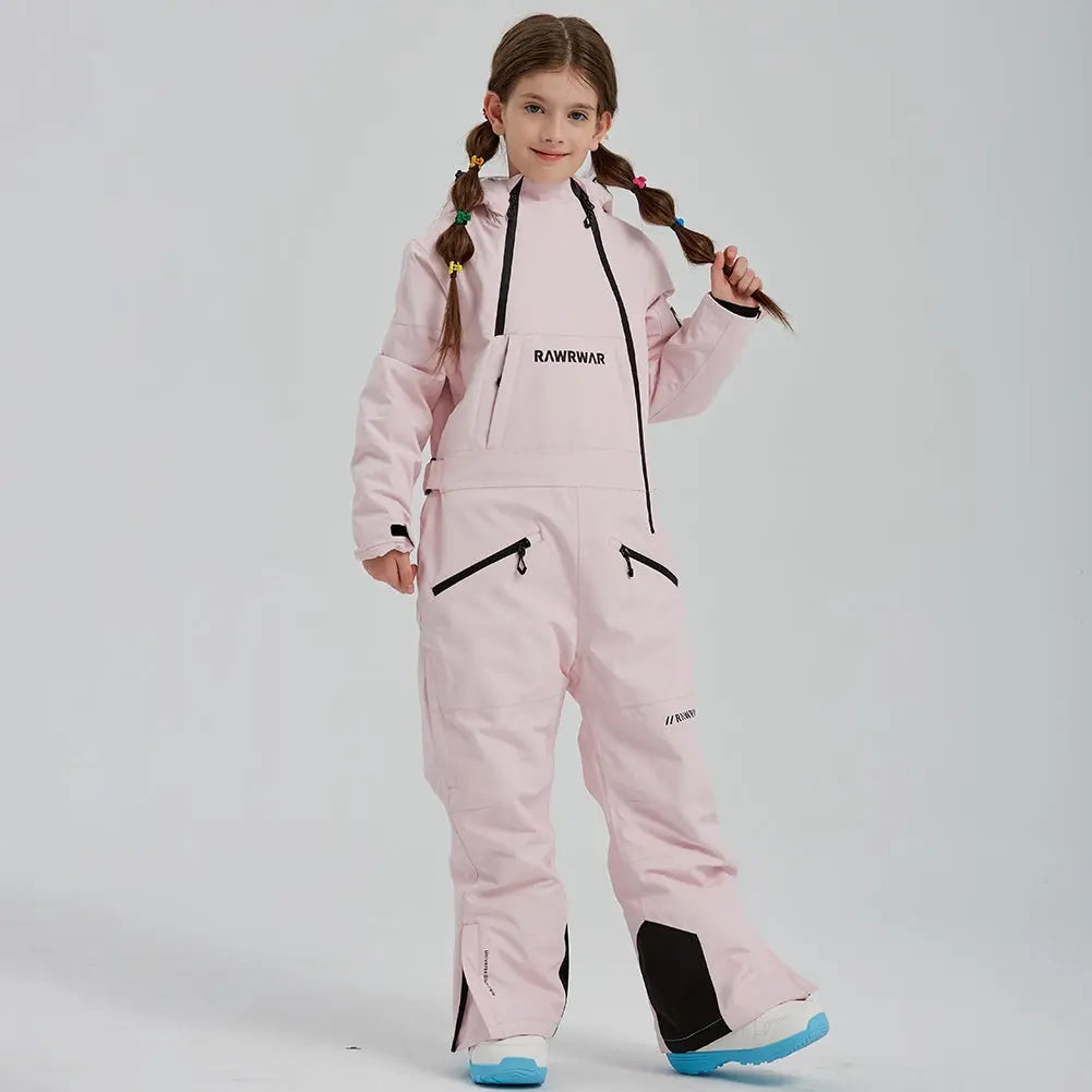 Girls High Quality One Piece Ski Jumpsuits Hooded Warm Snowsuits