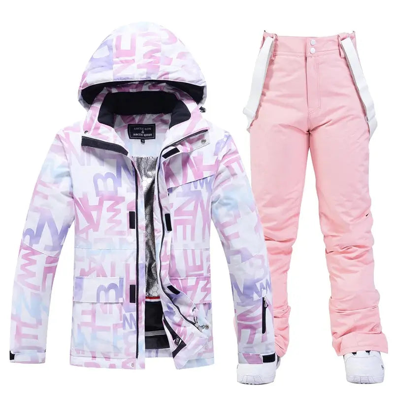 Women Printed Ski Set Insulated jacket & Bibs Pants