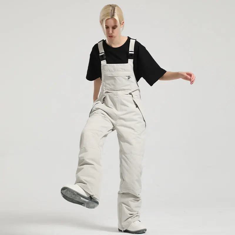 Stylish Snow Bibs Solid Colod Cargo Snowboard Overalls Pants