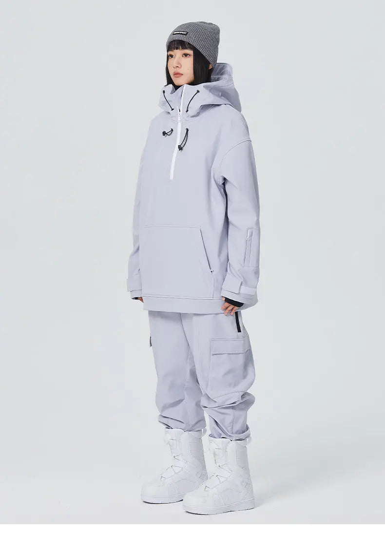 Female 2 Pieces Ski Suits Hoodie Jacket & Loose Fit Pants