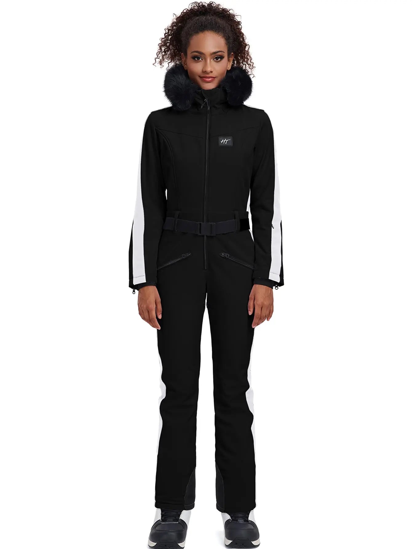 Fur Collar One-piece Ski Snow Jumpsuit Hooded Ski Outwear