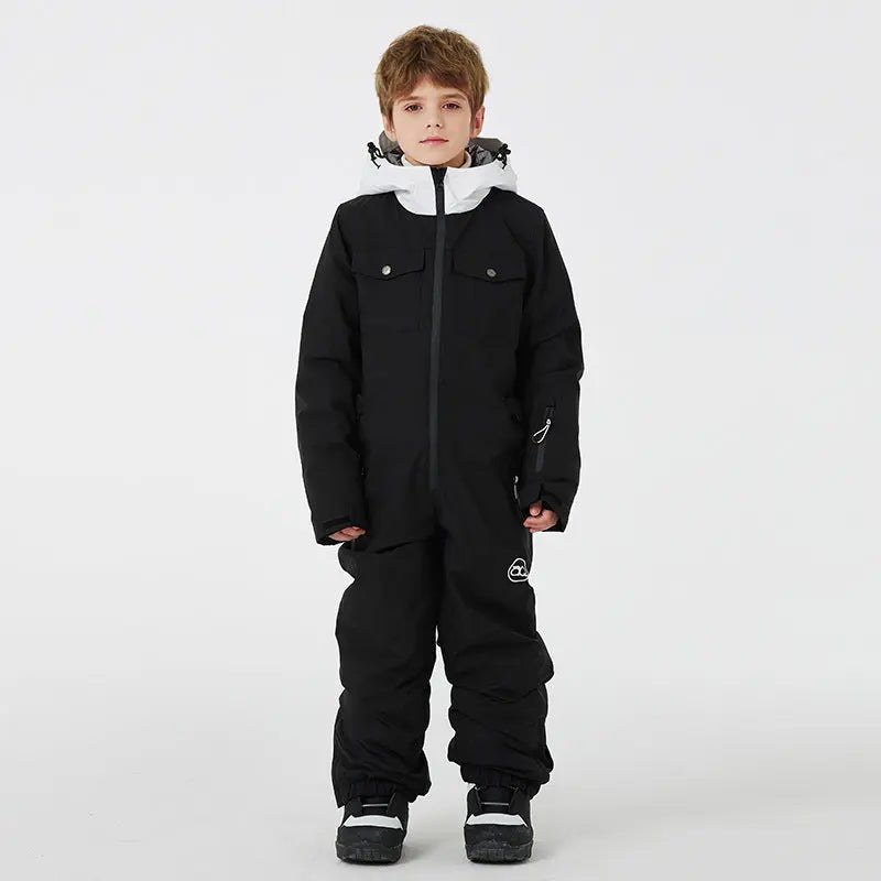 Kids One Piece Snowsuit Children Winter Zip-up Snow Jumpsuits