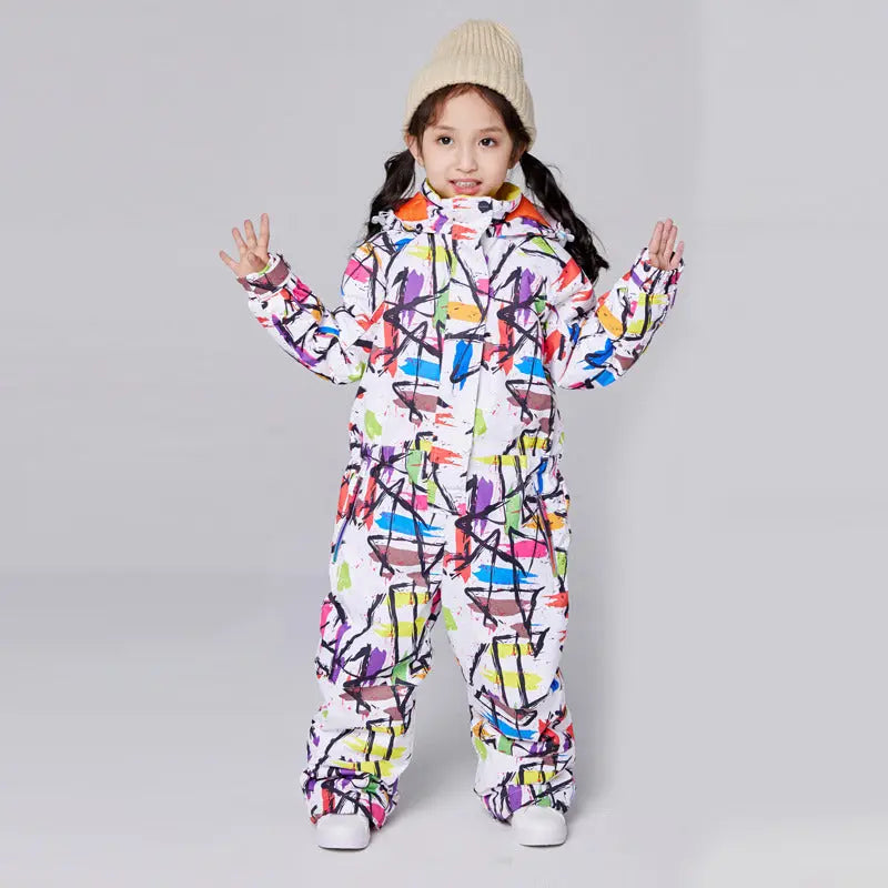 Kids One Piece Ski Suits Detachable Hat Snow Jumpsuits for Infant