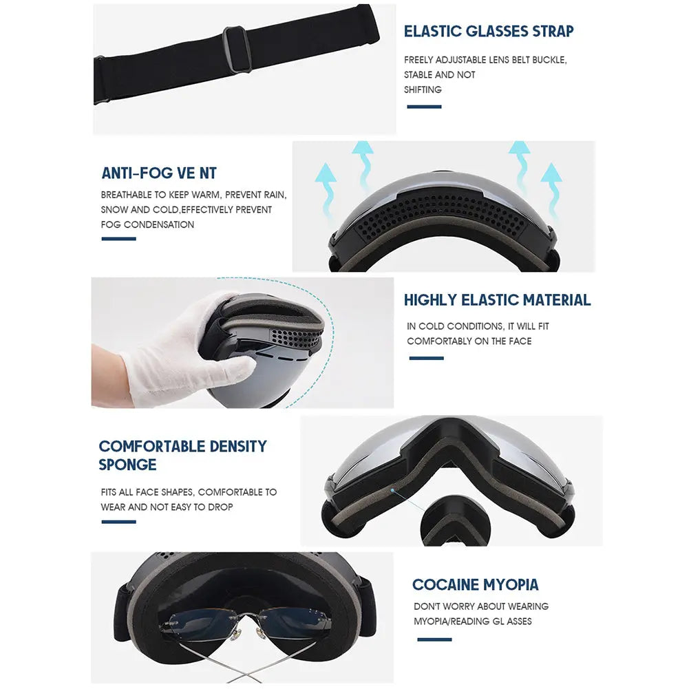 Hotian OTG Snow Goggles for Snowmobile Skiing Skating