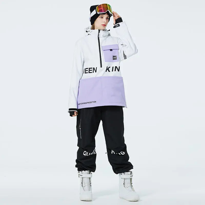 Matched Couple Half-zip Hooded Ski Jacket & Baggy Pants Set&nbsp;