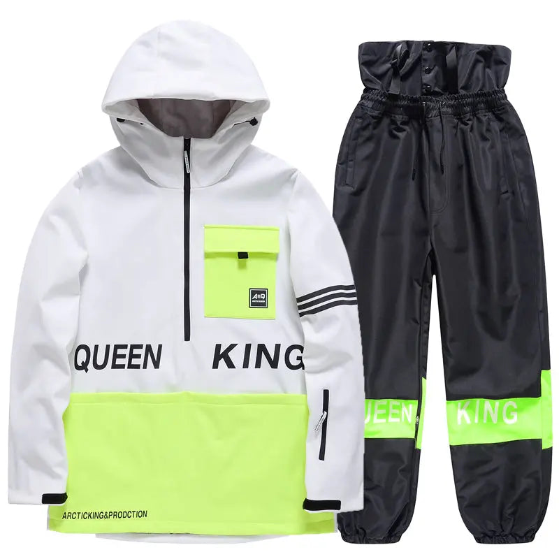 Matched Couple Half-zip Hooded Ski Jacket & Baggy Pants Set&nbsp;