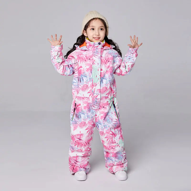 Kids One Piece Ski Suits Detachable Hat Snow Jumpsuits for Infant