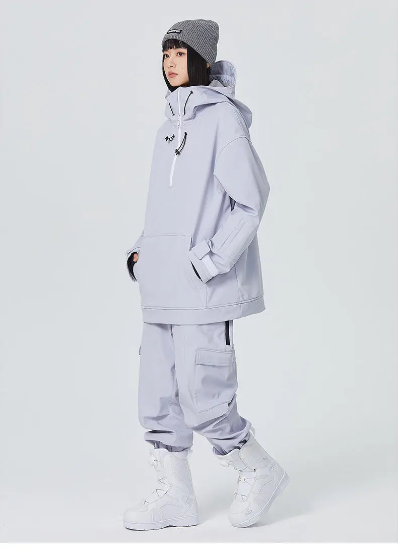 Female 2 Pieces Ski Suits Hoodie Jacket & Loose Fit Pants