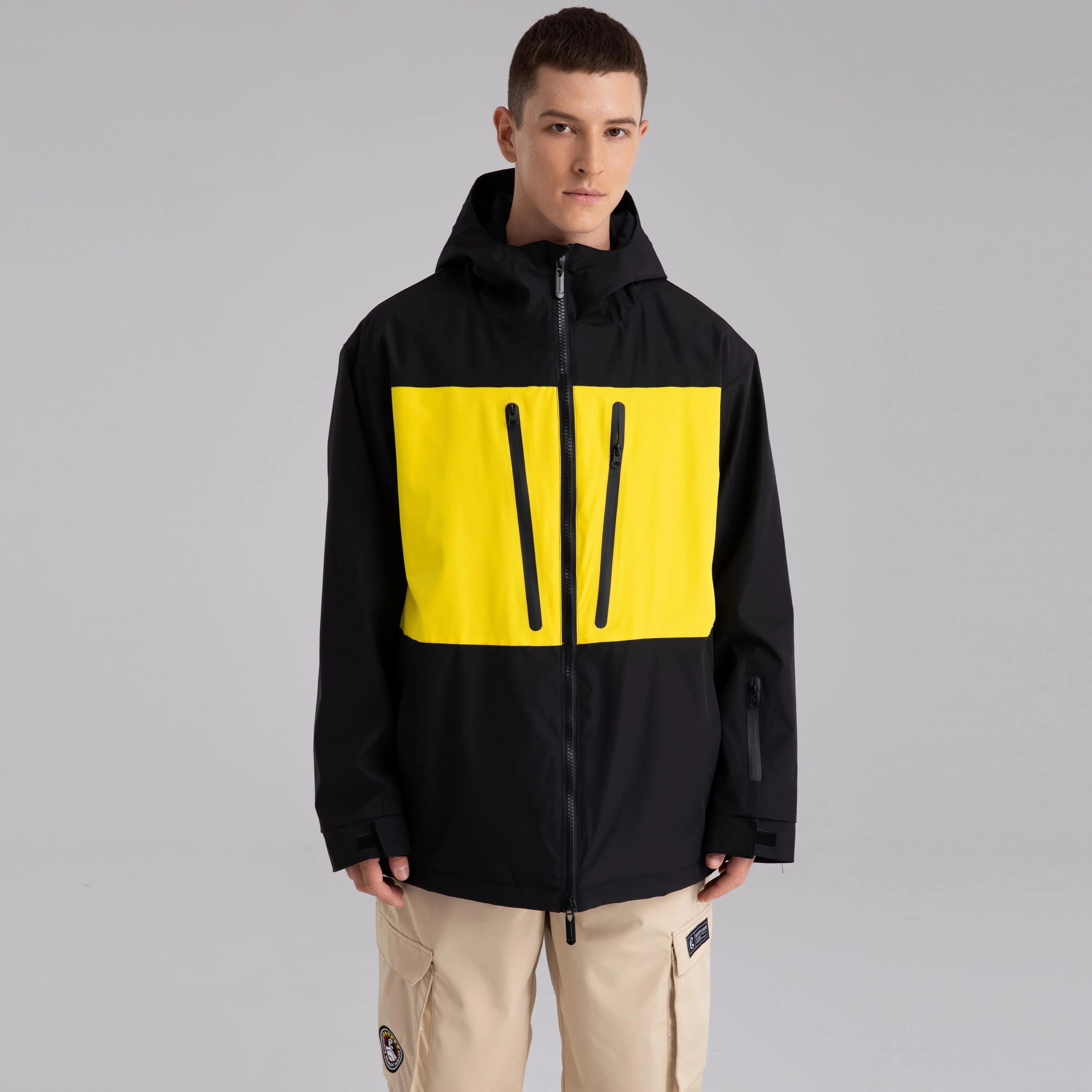 Men Neon Colorblock Hooded Ski Jacket&nbsp;Durable Snow Coat