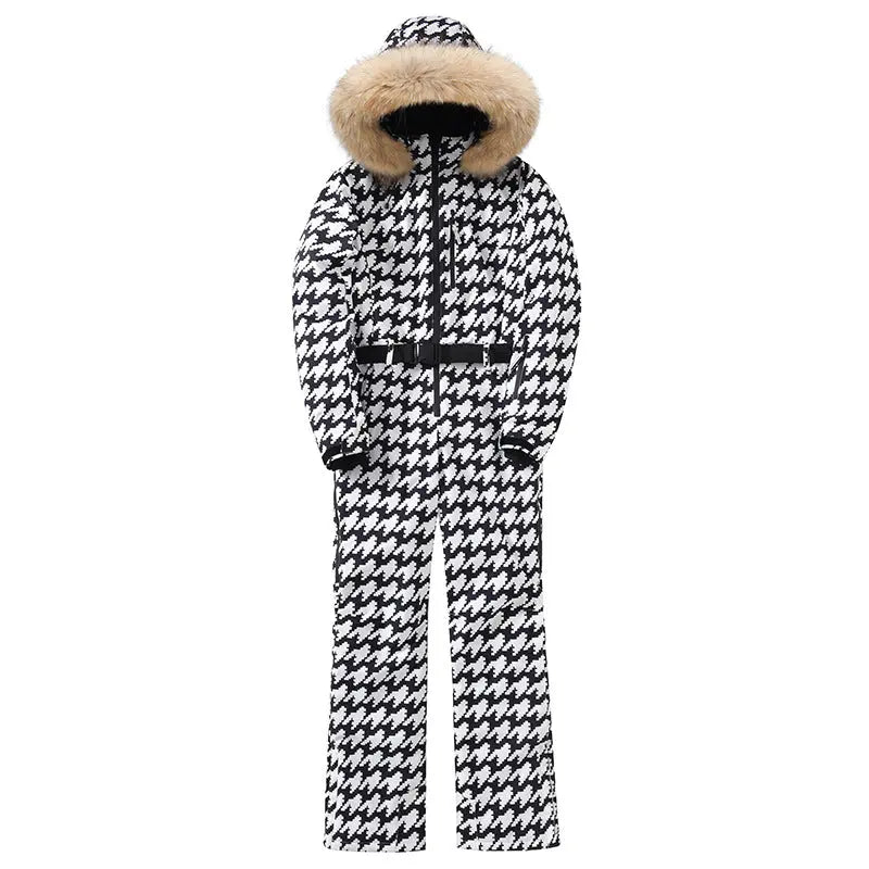 Women Houndstooth One-piece Snowboard Outfit