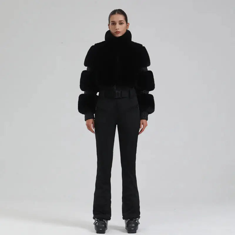 Ladies Tight One-piece Ski Jumpsuits High Pile Fleece Snowsuits