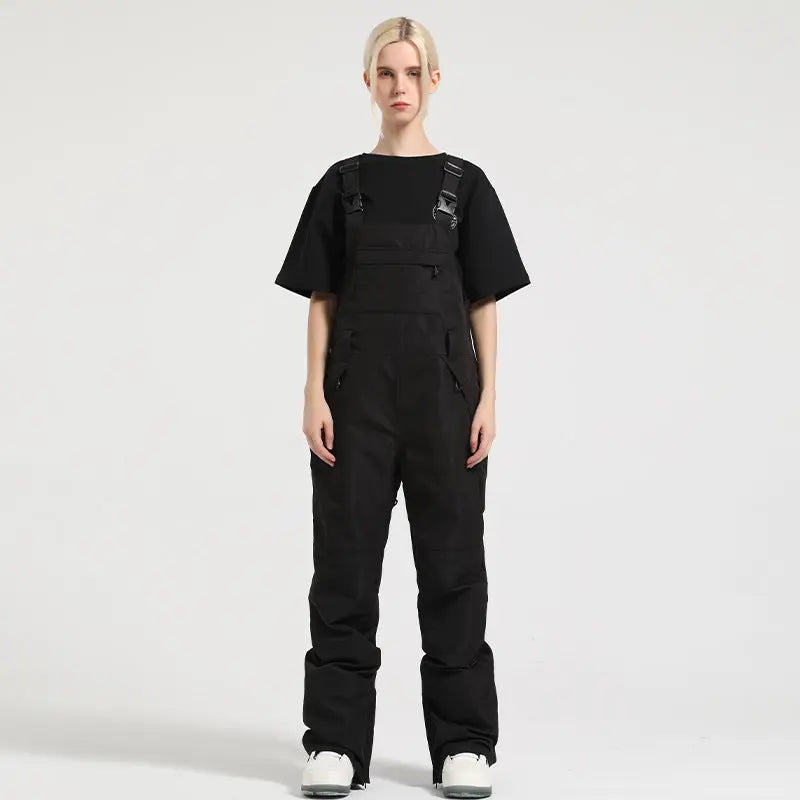 Stylish Snow Bibs Solid Colod Cargo Snowboard Overalls Pants