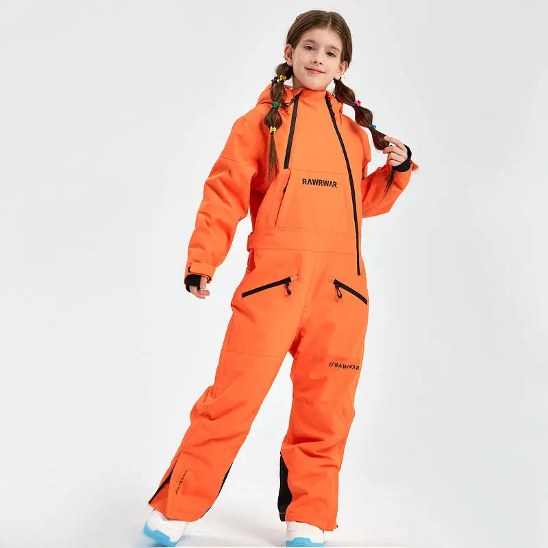 Girls High Quality One Piece Ski Jumpsuits Hooded Warm Snowsuits