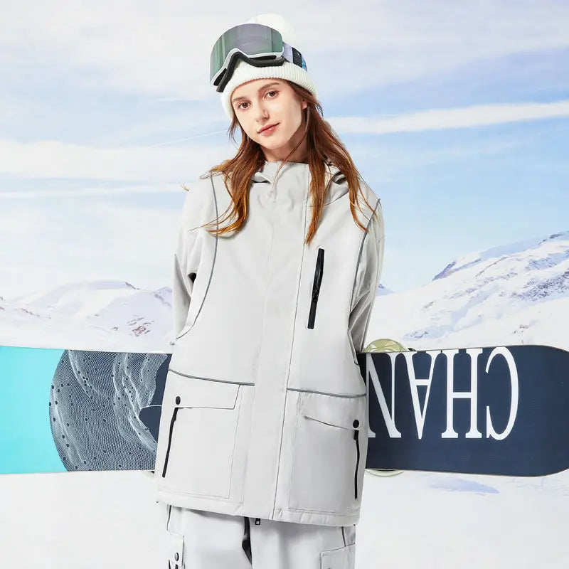 Women White Snowboard Jacket Loose Fit Winter Apparrel