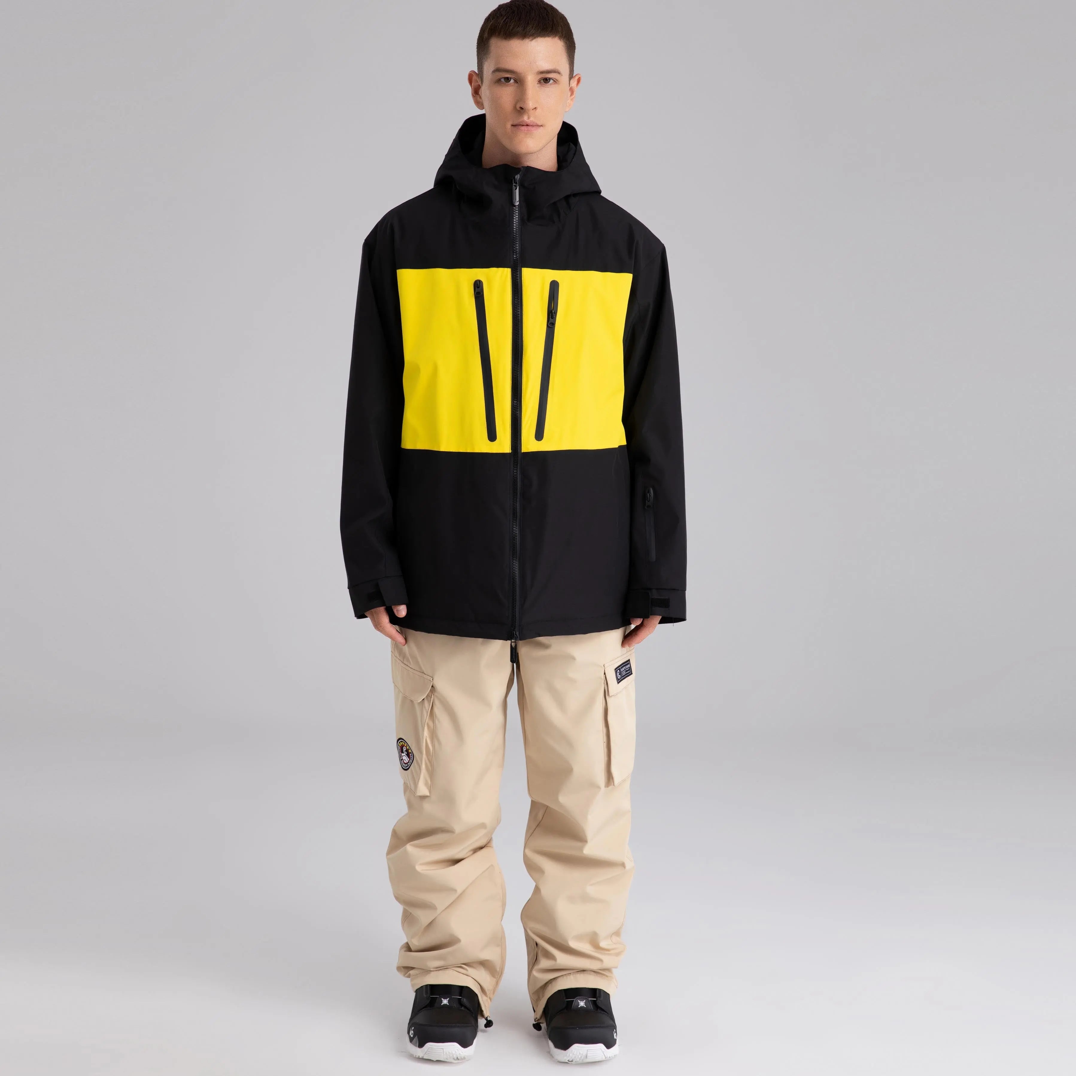 Men Neon Colorblock Hooded Ski Jacket&nbsp;Durable Snow Coat