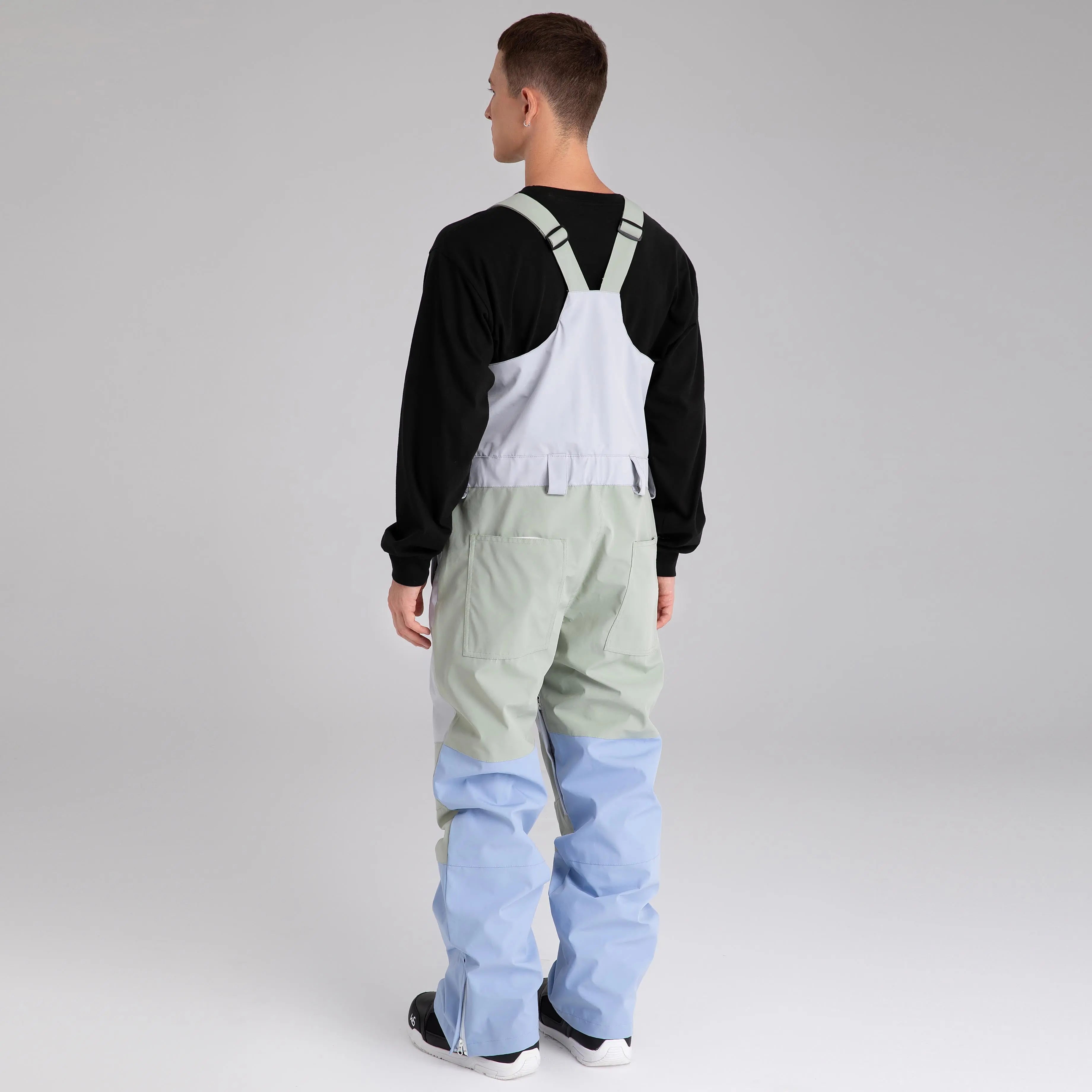 Adult Color Block Ski Overalls Bib Pants With Adjustable Strap