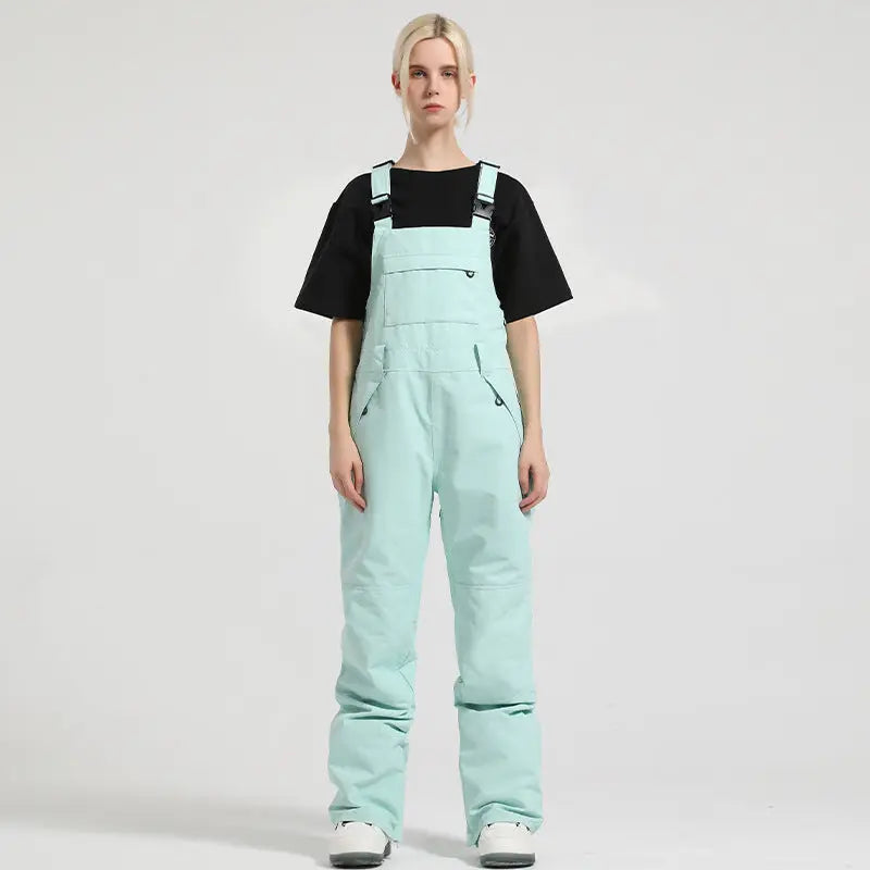 Stylish Snow Bibs Solid Colod Cargo Snowboard Overalls Pants