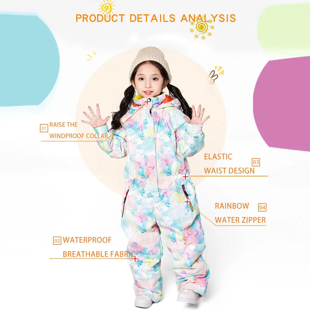 Kids One Piece Ski Suits Detachable Hat Snow Jumpsuits for Infant