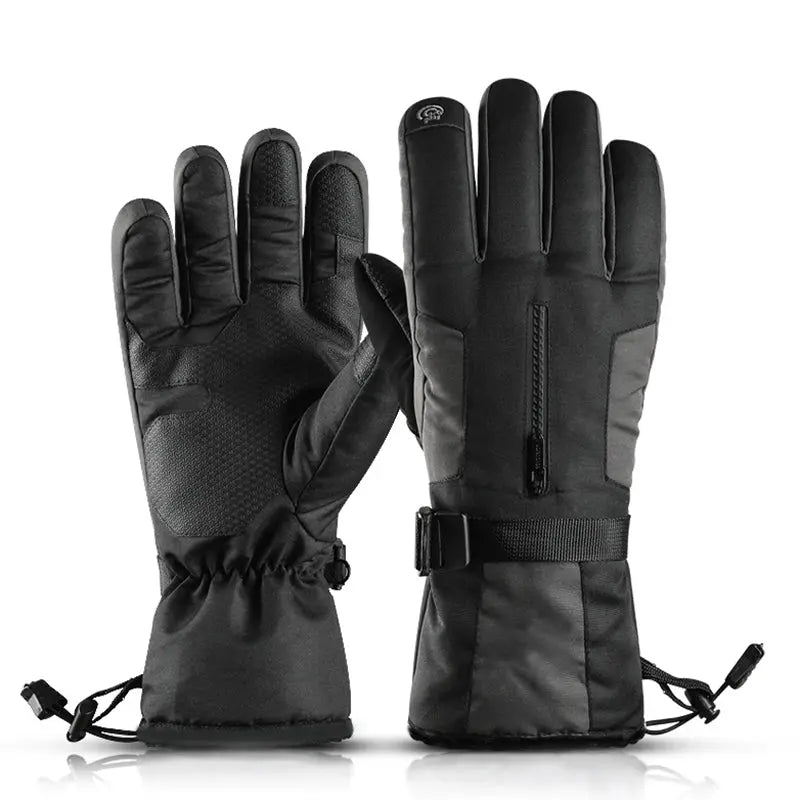 HOTIAN 1 pair Men Drawstring Ski Gloves With Top Zip