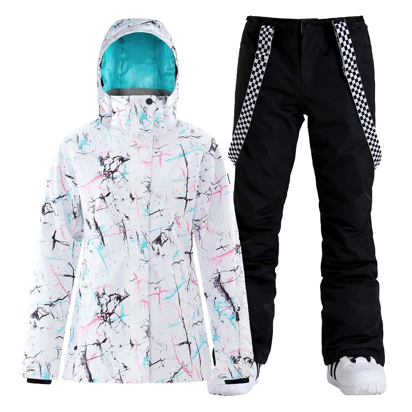 Women's Detachable Hat Ski Jacket and Pants Set