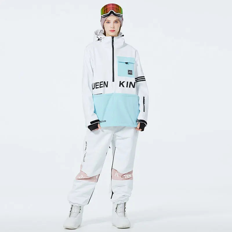 Matched Couple Half-zip Hooded Ski Jacket & Baggy Pants Set&nbsp;