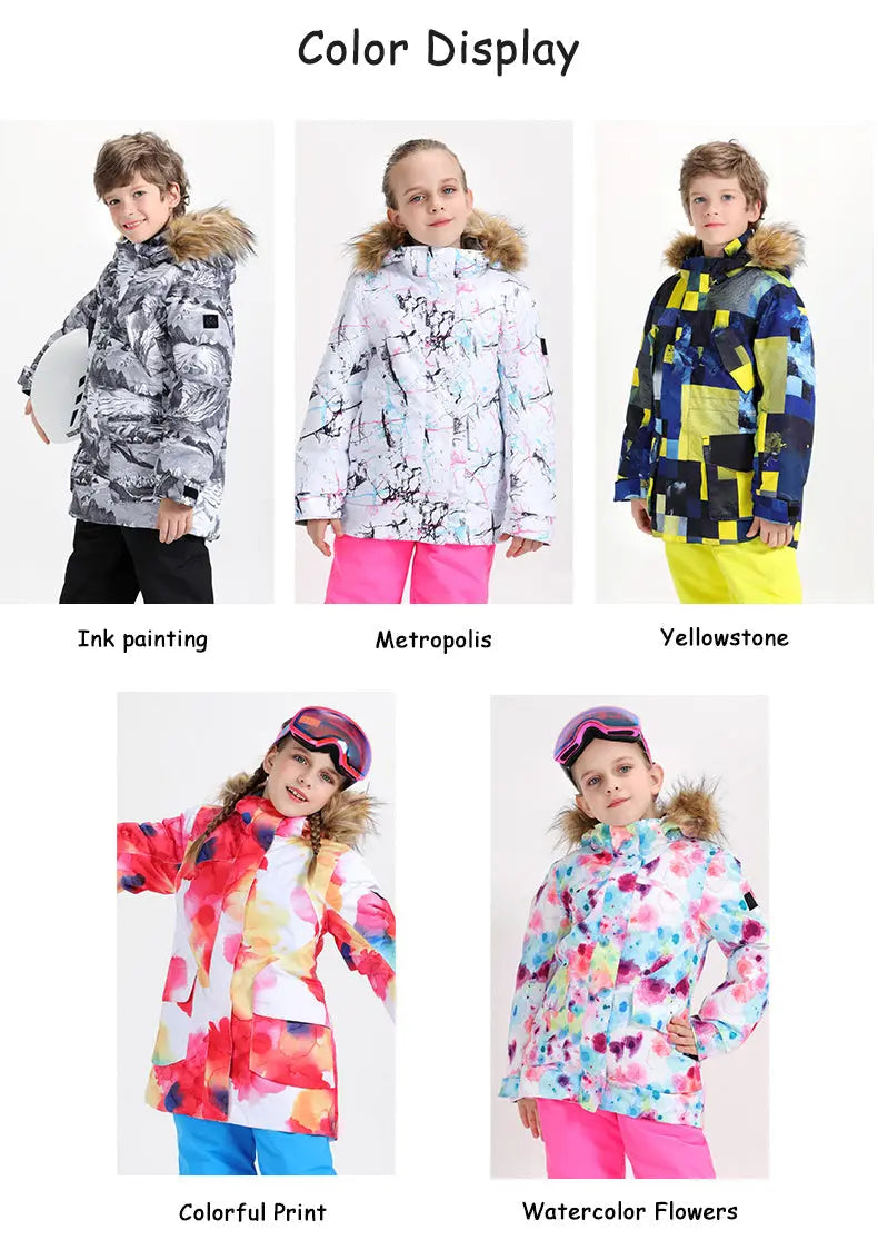 Boy Hooded Snow Ski Insulated Jacket Fur Collar HOTIAN