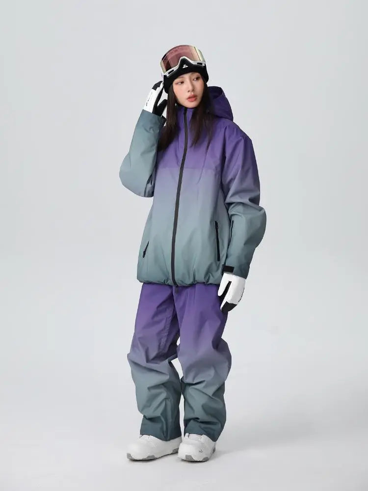Women Unique 3L Gradient Snowsuits Durable Ski Jacket and Pants