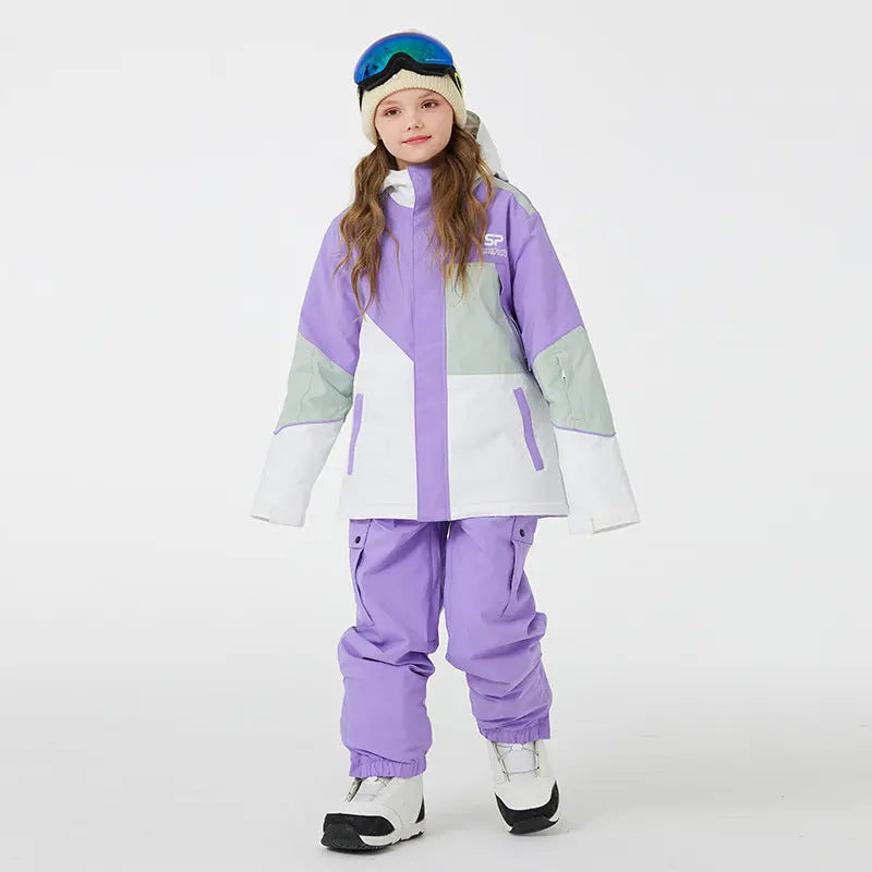 Children Insulated Colorblock Snow Jacket & Matched Pants