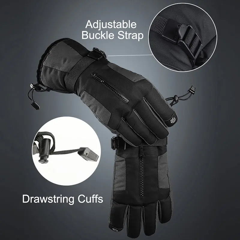 HOTIAN 1 pair Men Drawstring Ski Gloves With Top Zip