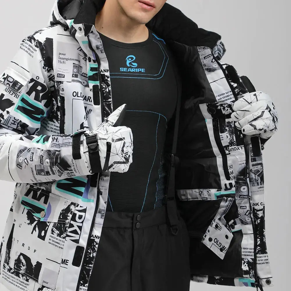 Mens Waterproof Printed Ski Jccket & Blue Pants&nbsp;2 Pieces-US ONLY