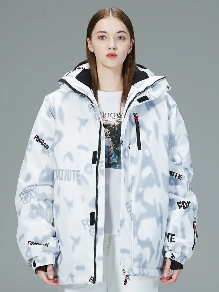 Matching Couple Graffiti Print Hooded Ski Cargo Jacket