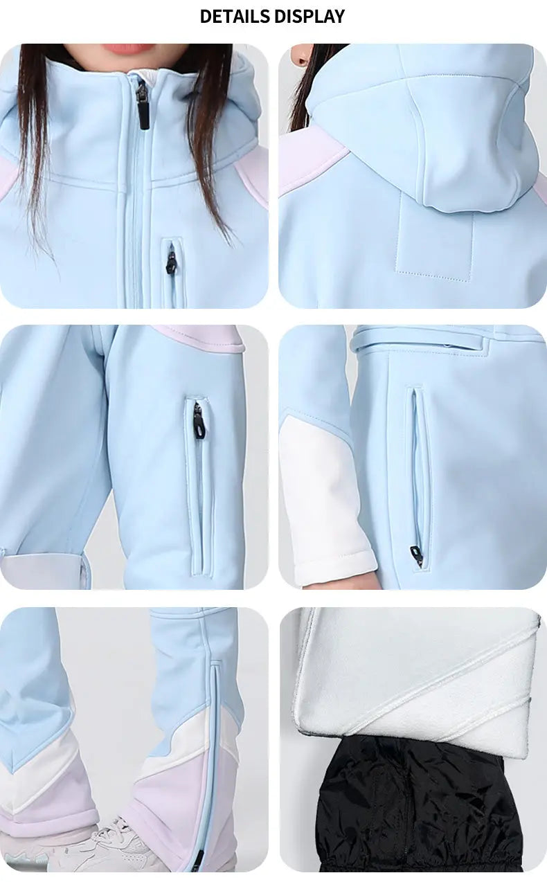 Women Fitted Stretch Ski Jumpsuit Elegant One-piece Flare Snowsuits