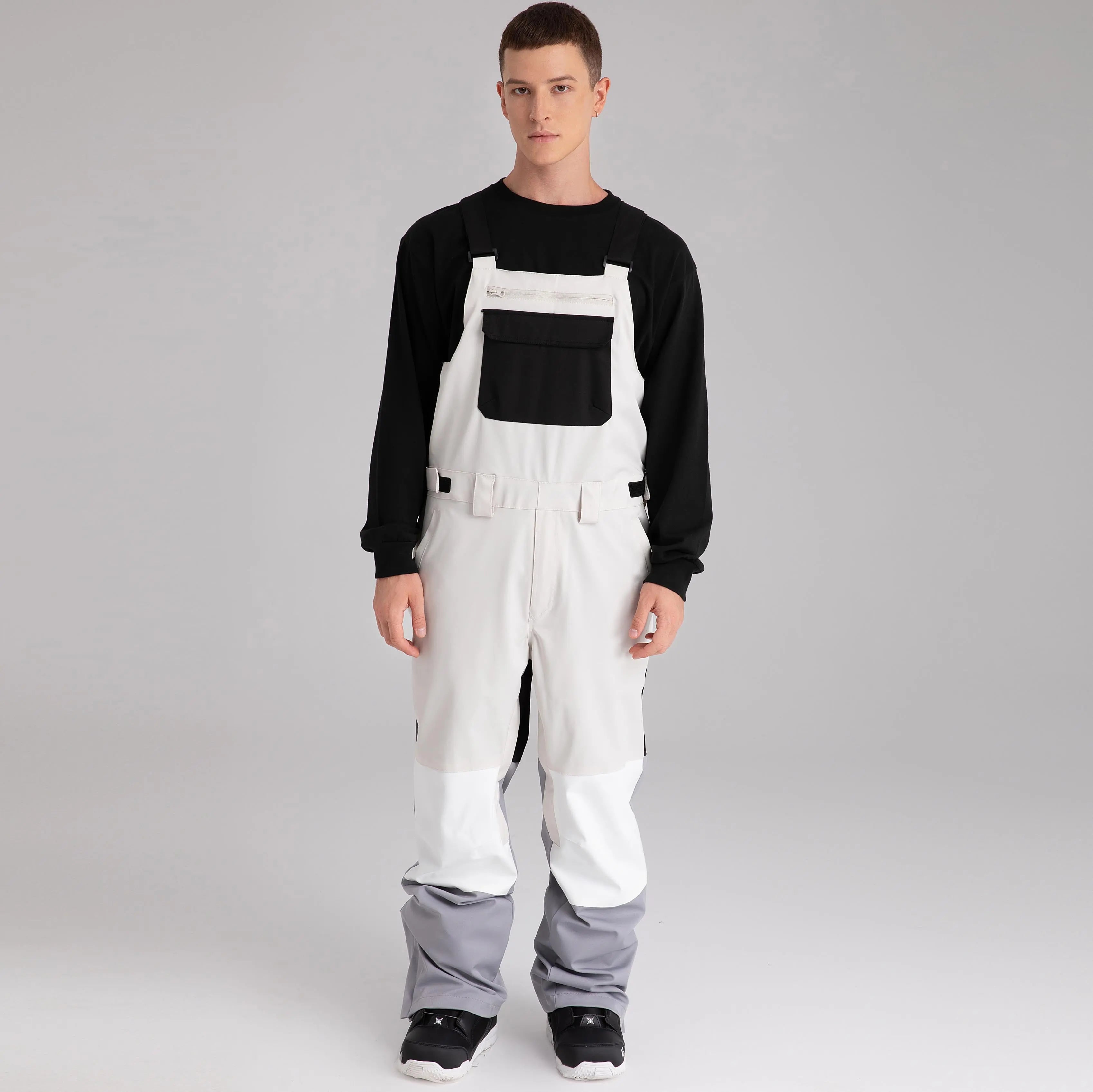 Adult Color Block Ski Overalls Bib Pants With Adjustable Strap