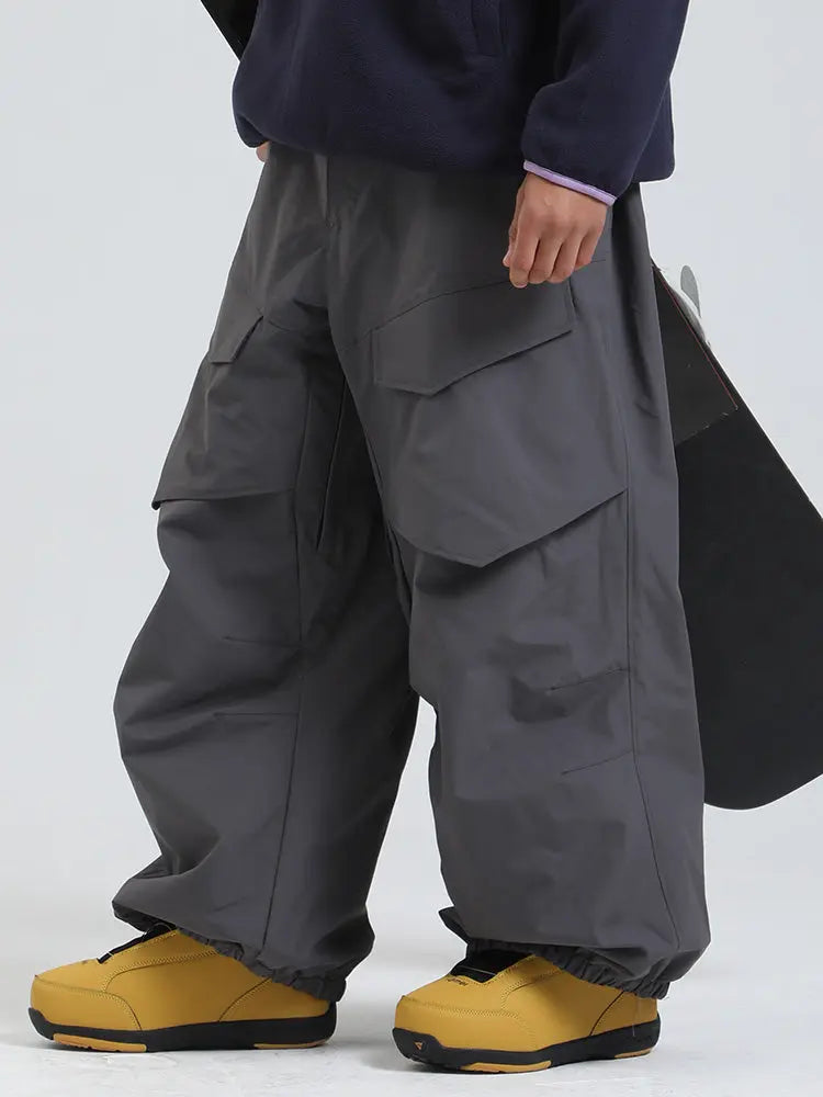 Men's Cargo Pockets Baggy Snow Pants Winter Ski Overalls