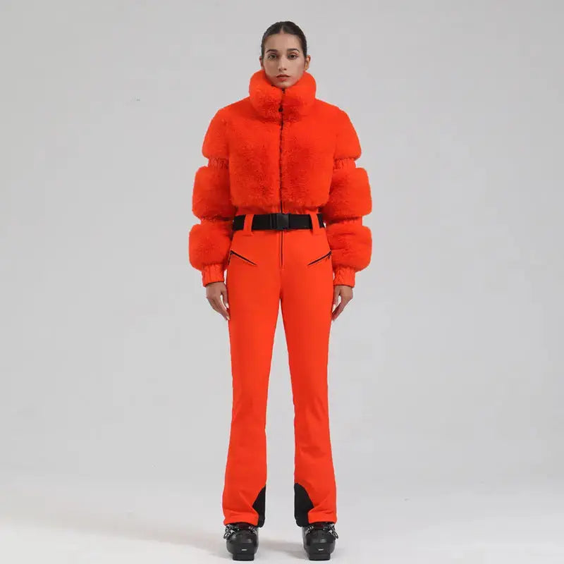 Ladies Tight One-piece Ski Jumpsuits High Pile Fleece Snowsuits