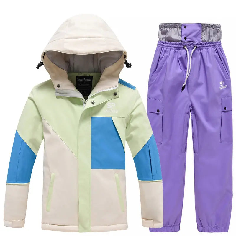 Children Insulated Colorblock Snow Jacket & Matched Pants