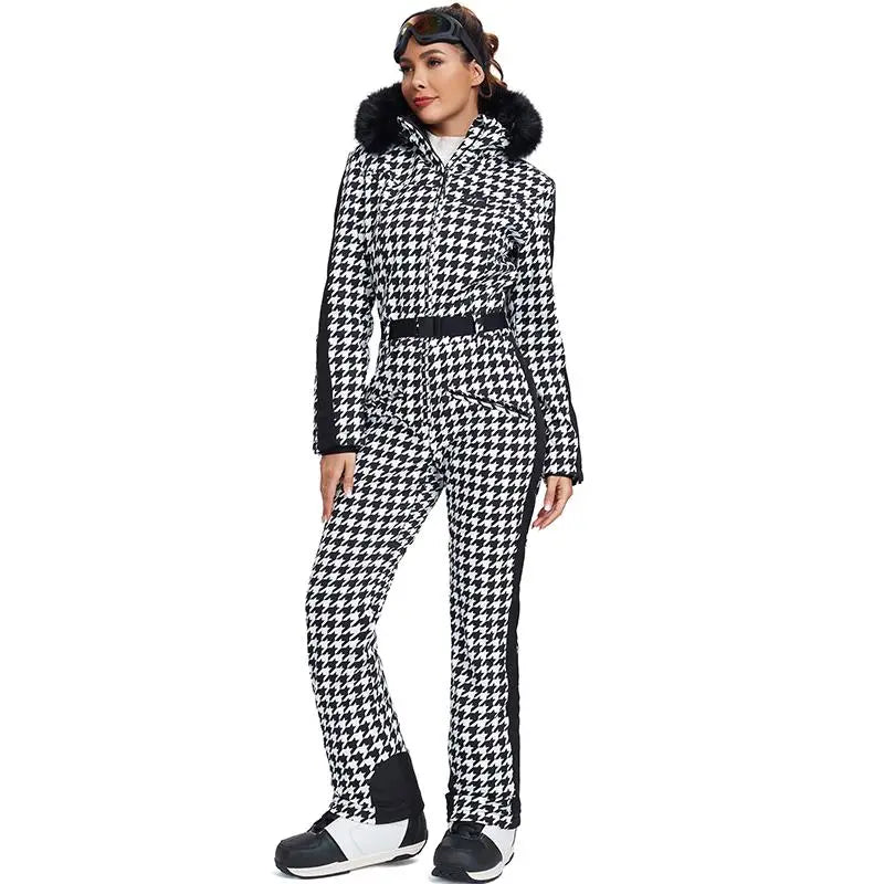 Unique Houndstooth One-piece Ski Jumpsuits Snowsuits