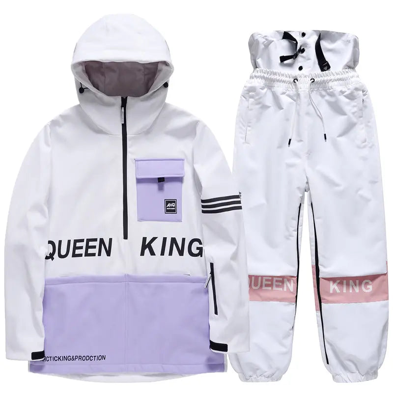 Matched Couple Half-zip Hooded Ski Jacket & Baggy Pants Set&nbsp;