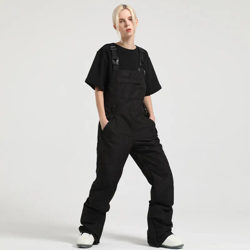 Stylish Snow Bibs Solid Colod Cargo Snowboard Overalls Pants