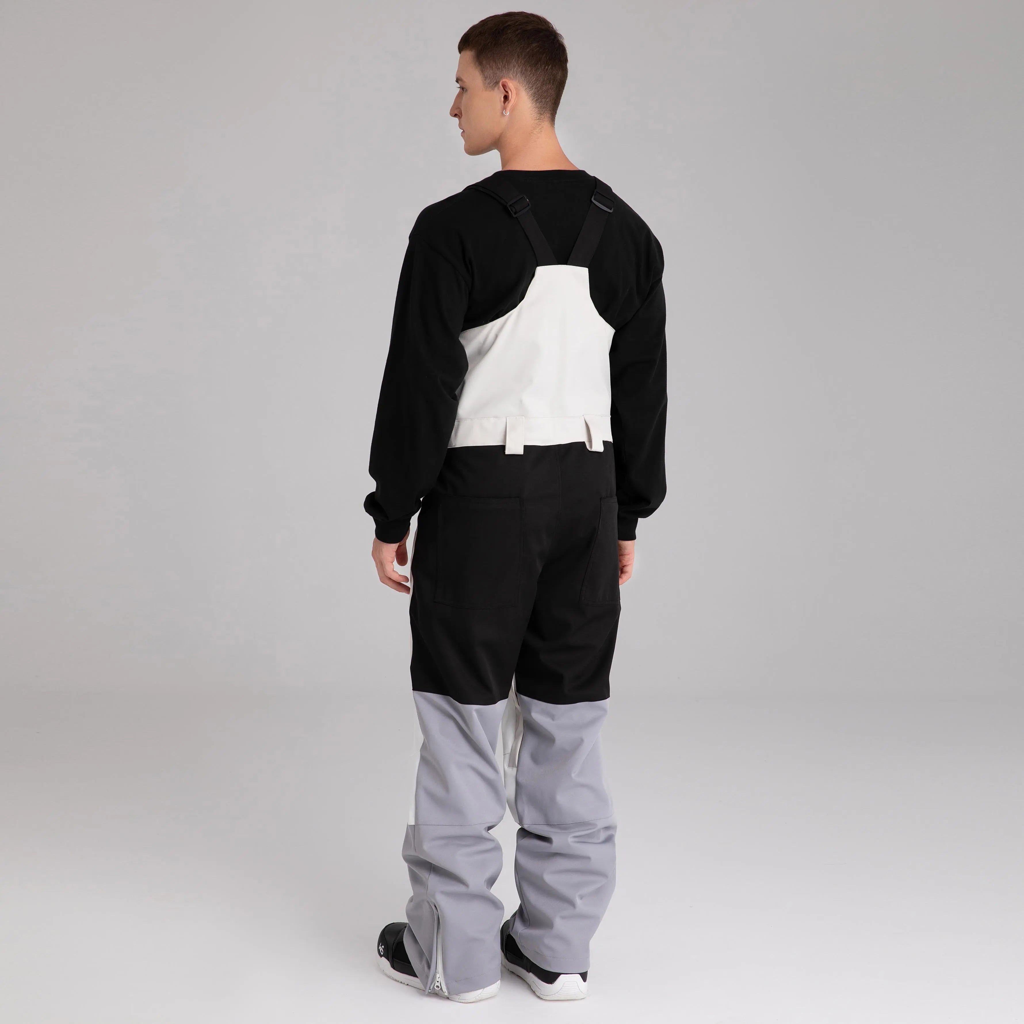 Adult Color Block Ski Overalls Bib Pants With Adjustable Strap