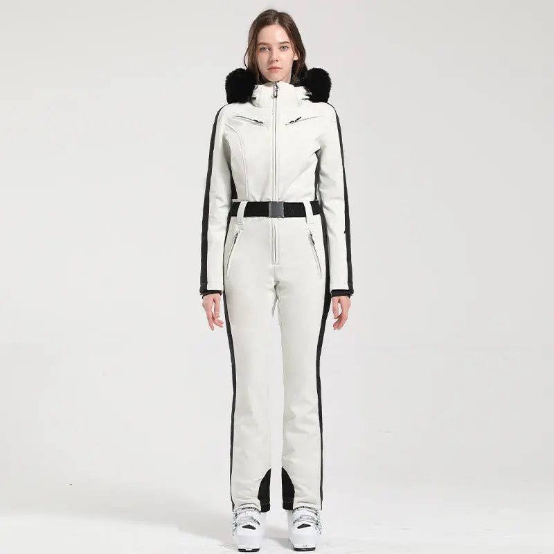 Women's One Piece Ski Suits Fur Collar Snow Jumpsuits