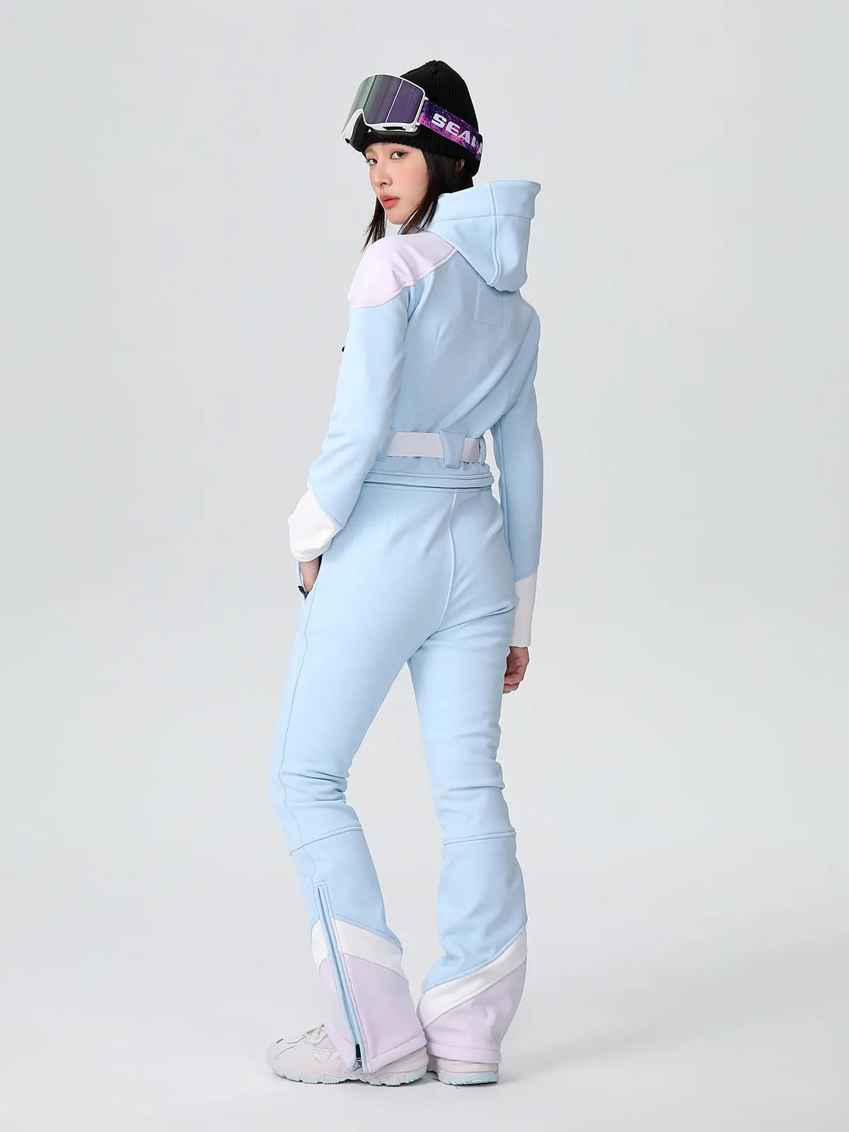 Women Fitted Stretch Ski Jumpsuit Elegant One-piece Flare Snowsuits