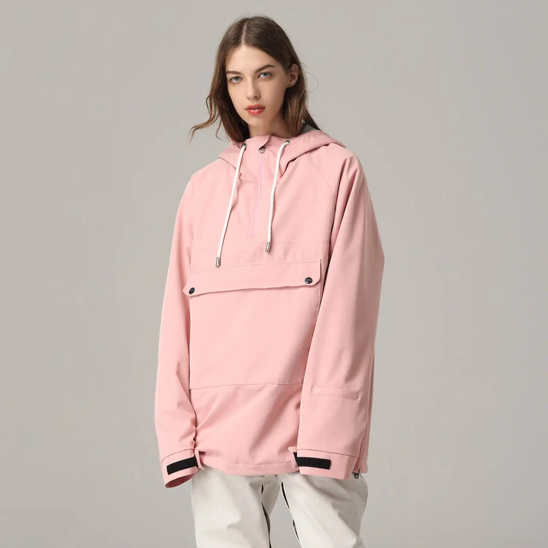 Solid Color Pullover Hooded Insulated Ski Jacket