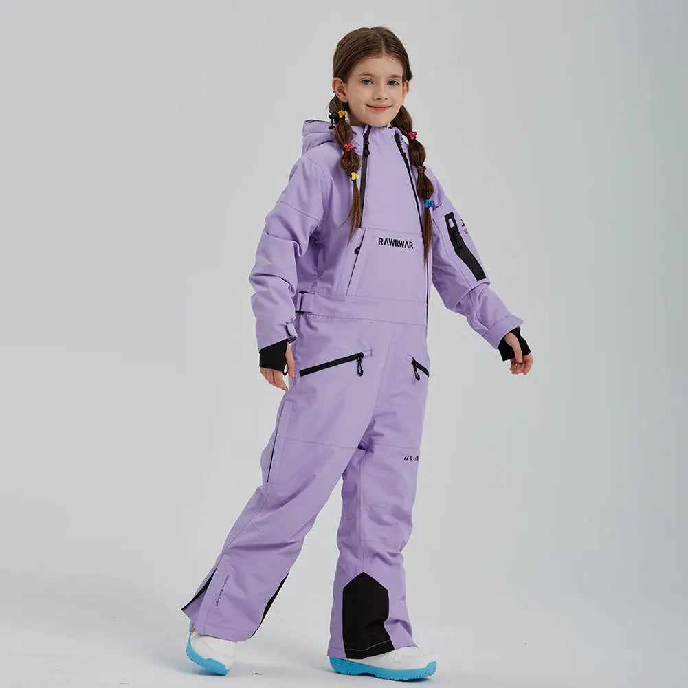 Girls High Quality One Piece Ski Jumpsuits Hooded Warm Snowsuits