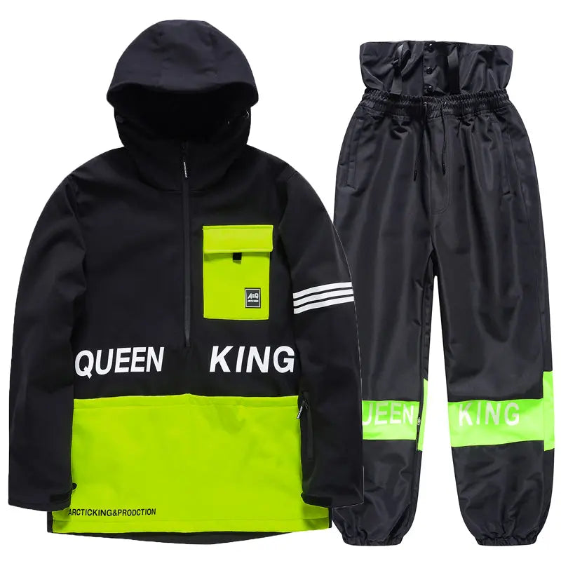 Matched Couple Half-zip Hooded Ski Jacket & Baggy Pants Set&nbsp;