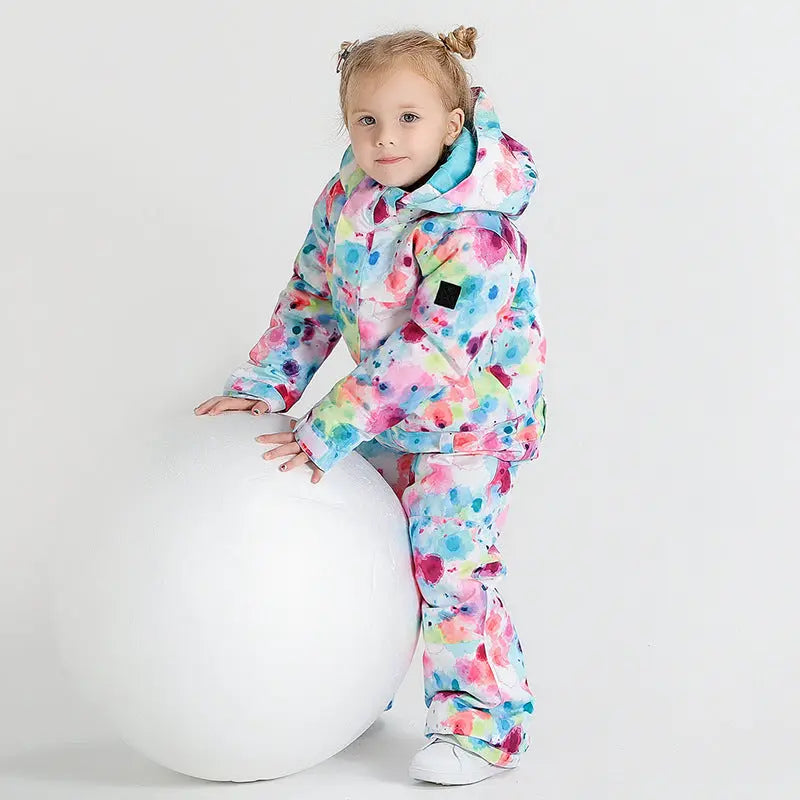 Kids Flower Printed One Piece Ski Suit