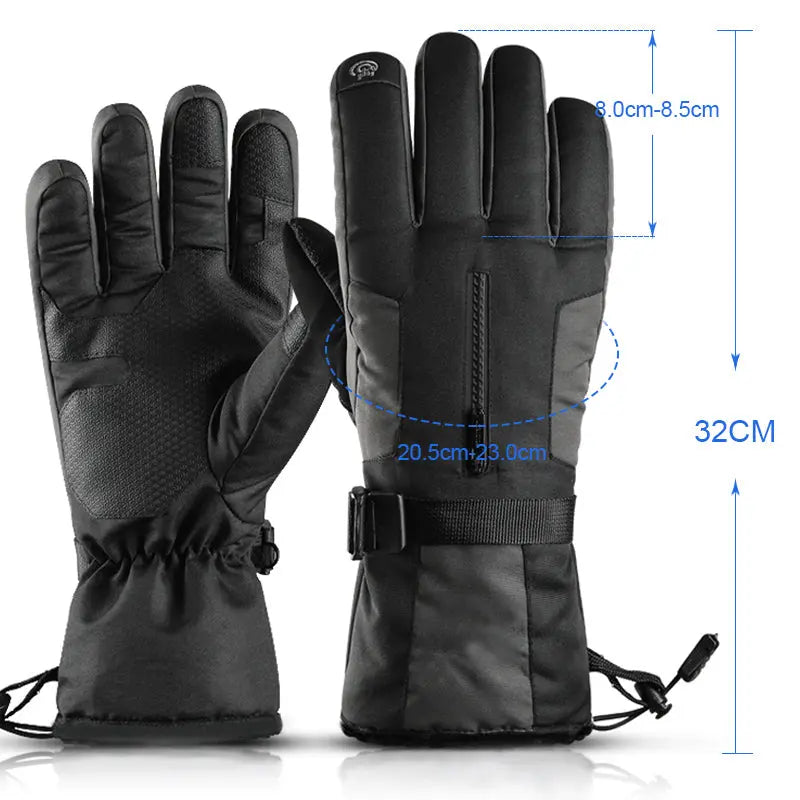 HOTIAN 1 pair Men Drawstring Ski Gloves With Top Zip