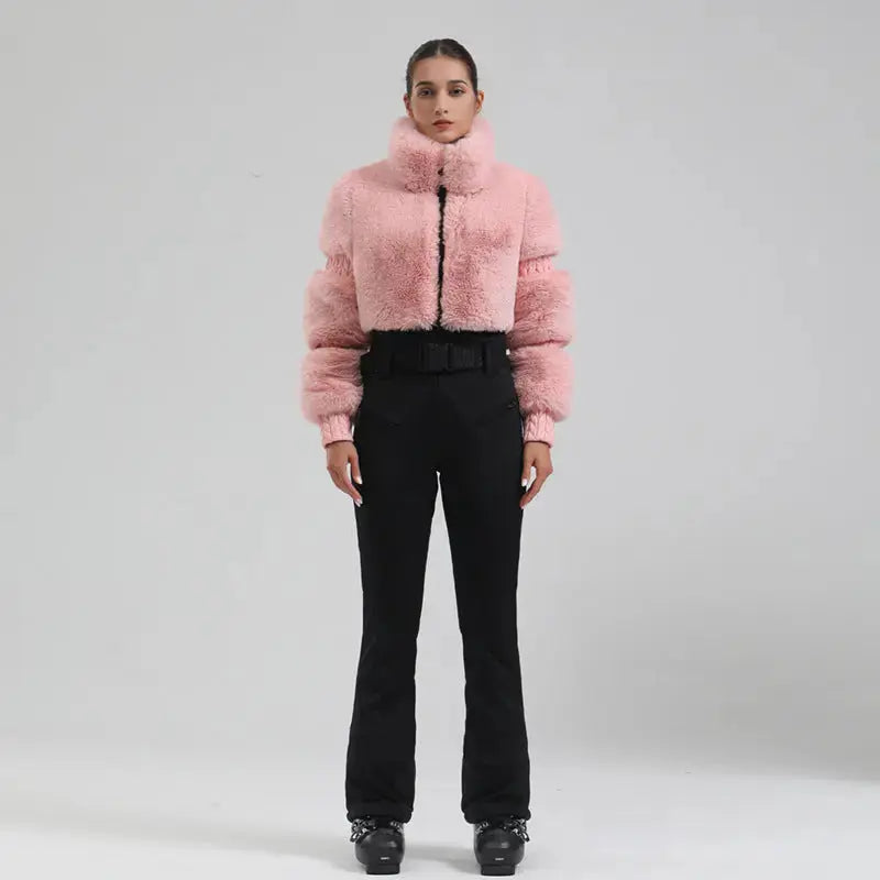 Ladies Tight One-piece Ski Jumpsuits High Pile Fleece Snowsuits