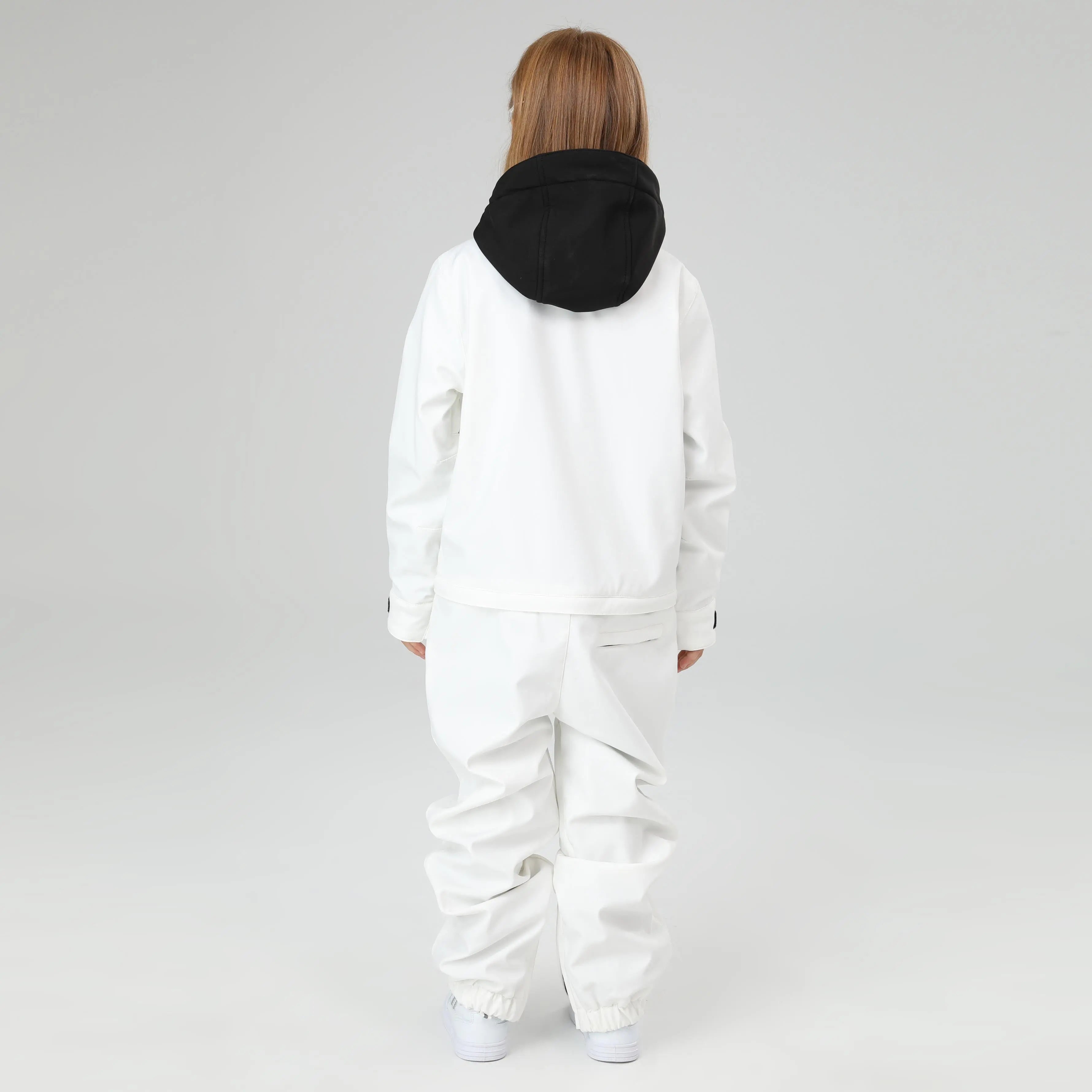 HOTIAN Girls Contrast Hooded Cargo One Piece Ski Jumpsuit With Side Zip